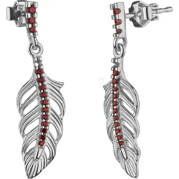 Náušnice Stříbrné náušnice s českým granátem, rhodiované - pírko Zapínání: puzeta