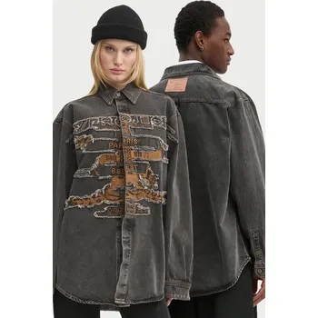 Pánská košile Džínová košile Y/Project EVERGREEN PARIS' BEST PATCH DENIM SHIRT šedá barva, relaxed, s klasickým límcem, 207SI002, L, 90J