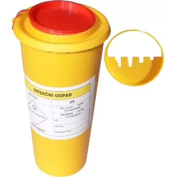 Odpadkový koš NÁDOBA NA MEDICINÁLNÍ ODPAD 0,8 L VČETNĚ UZÁVĚRU 195 x 98/76 MM (120KS/KARTON)