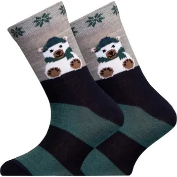 Dětské merino ponožky s medvědem 34-36 tmavě modré