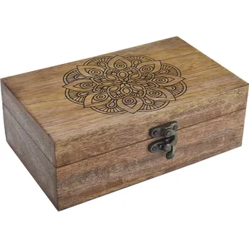 Úložný box InDecor Box z mangového dřeva Mandala, 26,5 x 19 x 10,5 cm, L, hnědá