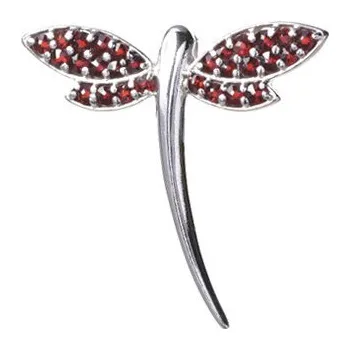 Přívěsek Stříbrný přívěsek s českým granátem, rhodiovaný - zvíře - vážka