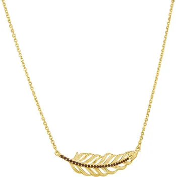 Náhrdelník Stříbrný náhrdelník s českým granátem, zlacený - pírko