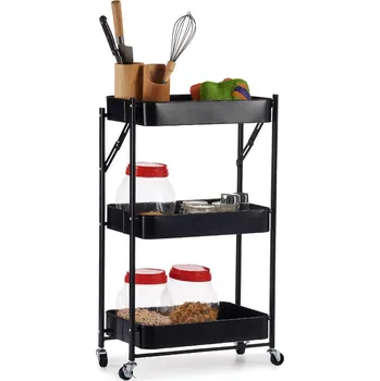 regál Kinvara 3-úrovňový skládací regál na kolečkách, černý