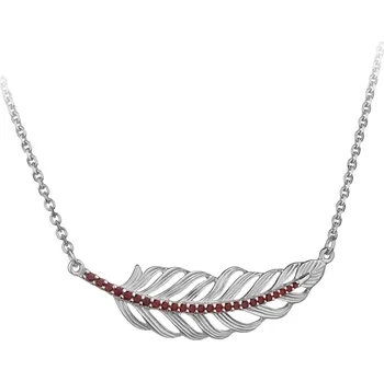 Náhrdelník Stříbrný náhrdelník s českým granátem, rhodiovaný - pírko