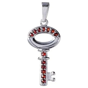 Přívěsek Stříbrný přívěsek s českým granátem, rhodiovaný - klíč