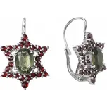 Stříbrné náušnice s českým granátem a vltavínem, rhodiované - hvězda Zapínání: balónek