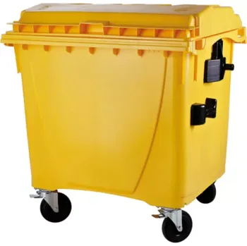 Popelnice PLASTOVÝ KONTEJNER 1100 L NÁDOBA NA ODPAD ŽLUTÁ S PLOCHÝM VÍKEM