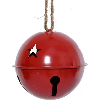 Vánoce Vánoční dekorace kovová rolnička na zavěšení červená 1ks , 24,5-28 cm - Malá