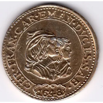 Sběratelství 15 - SAVOJSKO. Karel Emanuel II. Kopie, eloxovaný hliník.