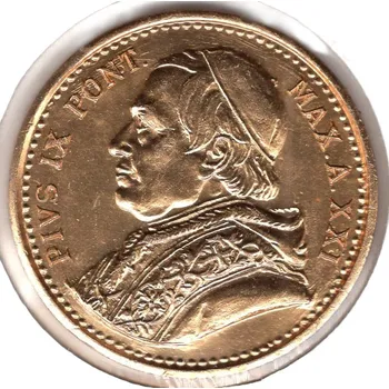 Sběratelství 09 - VATIKÁN. Pius IX. 100 lire 1866. Kopie, eloxovaný hliník.