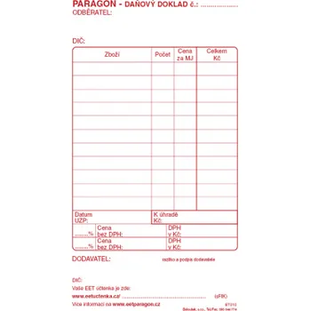 Paragon daňový doklad blok Baloušek 80 x 150 mm / nečíslovaný / 50 listů / ET010
