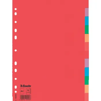 Kancelářské potřeby Rozdružovač A4 kartonový Esselte - barevný / 12 listů, 392100