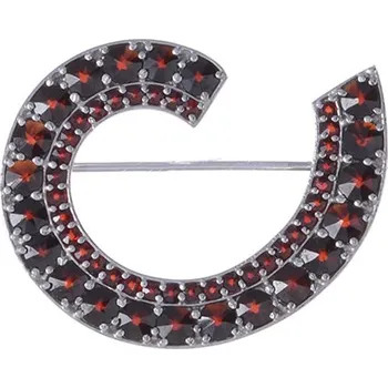 Brož Stříbrná brož s českým granátem, rhodiovaná - spirála