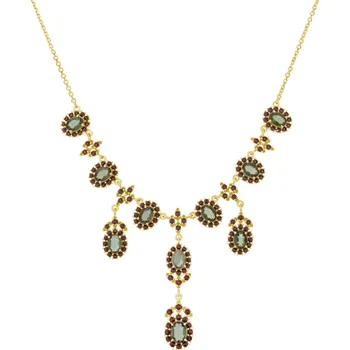 Náhrdelník Stříbrný náhrdelník s českým granátem a vltavínem, zlacený - ovál