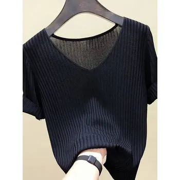 Pletené tričko s výstřihem do V Barva: Černá, Velikost: ONE SIZE