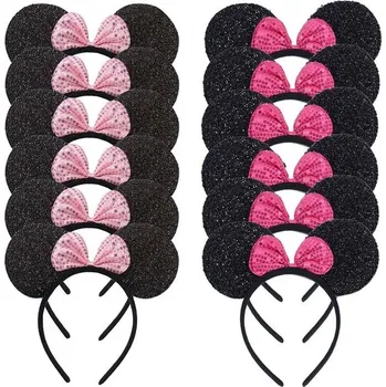 Čelenka Dětská čelenka s ušima myšky | černá čelenka, dětské vlasové doplňky - BlackSequin PinkRose