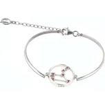 Stříbrný náramek s českým granátem, rhodiovaný - zvěrokruh, lev