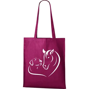 Plátěná taška Srdce kůň a pes, Barva Purpurová, Velikost 40×45 cm, Canvas Nákupní taška Bezvatriko.cz 0881