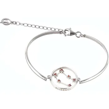 Náramek Stříbrný náramek s českým granátem, rhodiovaný - zvěrokruh, blíženci