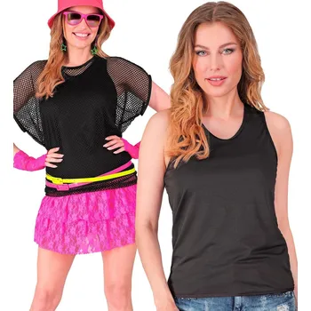 Dámský černý neonový nátělník z 80. a 90. let - L/XL