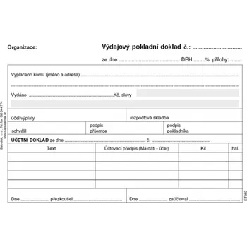 Výdajový pokladní doklad i pro podvojné účetnictví Baloušek A6 / nečíslovaný / 50 listů / ET050