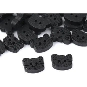 Knoflík Výprodej - Dřevěný dekorační knoflík kočka - černá 50ks Varianta: 2 černá, Balení: 50 ks