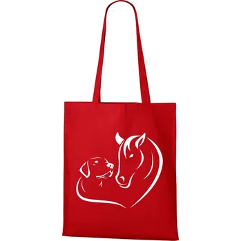 Plátěná taška Srdce kůň a pes, Barva Červená, Velikost 40×45 cm, Canvas Nákupní taška Bezvatriko.cz 0881