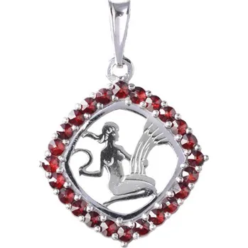 Přívěsek Stříbrný přívěsek s českým granátem, rhodiovaný - zvěrokruh, panna
