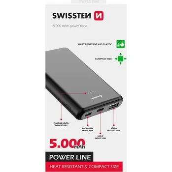 Powerbanka SWISSTEN POWER LINE POWER BANK 5000 mAh 10W BLACK