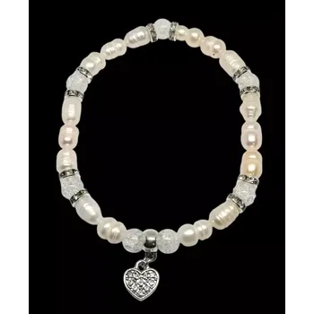 Náramek Perlový náramek luxusní s puk. křišťálem a třpitivým srdíčkem