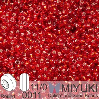 Korálek Korálky Miyuki Round 11/0. Barva 0011 Silverlined Ruby. Balení 5g.