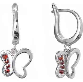 Náušnice Stříbrné náušnice s českým granátem, rhodiované - zvíře - motýl Zapínání: pasivní patent