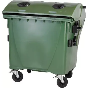 Popelnice PLASTOVÝ KONTEJNER 1100 L NÁDOBA NA ODPAD KULATÉ VÍKO VHOZ VE VÍKU ZELENÁ SKLO