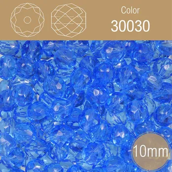 Korálek Korálky BROUŠENÉ 10mm. Barva 30030. Průhledná modrá. Balení 10Ks.