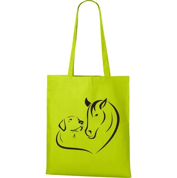 Nákupní taška Plátěná taška Srdce kůň a pes, Barva Limetková, Velikost 40×45 cm, Canvas Nákupní taška Bezvatriko.cz 0881
