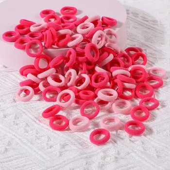 Barevné elastické gumičky do vlasů pro děti | dětské vlasové gumičky | vlasové doplňky 100 ks - růžový