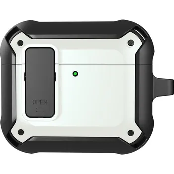 Pouzdro na mobilní telefon Super odolný obal s karabinou pro AirPods 4 - bílý