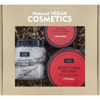 LaQ Praline čisticí pěna na obličej 40 g + čisticí pěna na tělo 100 g + LaQ Praline tělový krém se zklidňujícím účinkem 200 ml