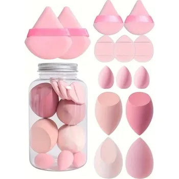 Make-up 14dílná sada houbiček na make-up bez latexu | kosmetické houbičky, aplikátory na make-up 14 ks - růžový