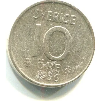 ŠVÉDSKO. 10 öre 1956. Ag. KM-823