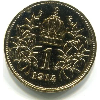 František Josef I. 1 Krone 1914. Ag. Pozlaceno.