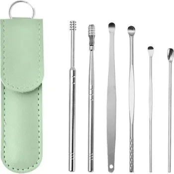 Čistič uší Sada nerezových nástrojů pro čištění uší - zelený