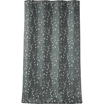 Sprchový závěs Douceur d'intérieur Grafitový závěs SAKURA s kroužky, rostlinný vzor, antracitový