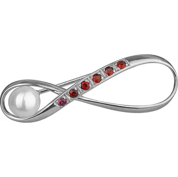 Brož Stříbrná brož s českým granátem a perlou, rhodiovaná - nekonečno