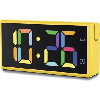 Budík Hama Ibiza, digitální budík, vícebarevný displej, USB napájení, USB s funkcí nabíjení, žlutý