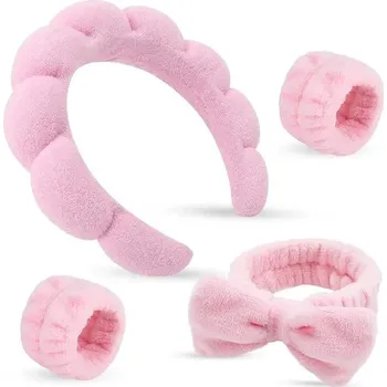 Čelenka Retro látková čelenka na make-up | vlasový doplněk, čelenka pro ženy - růžové 4ks