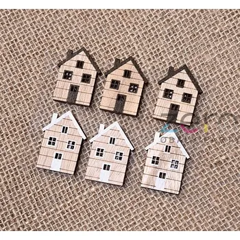 kreativní sada Domeček dřevěný samolepicí (6 ks) - přírodní-barevná (mix)