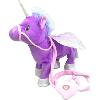 plyšák Chodící a mluvící hračka | plyšový jednorožec Fialová