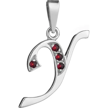 Přívěsek Stříbrný přívěsek s českým granátem, rhodiovaný - písmeno Y